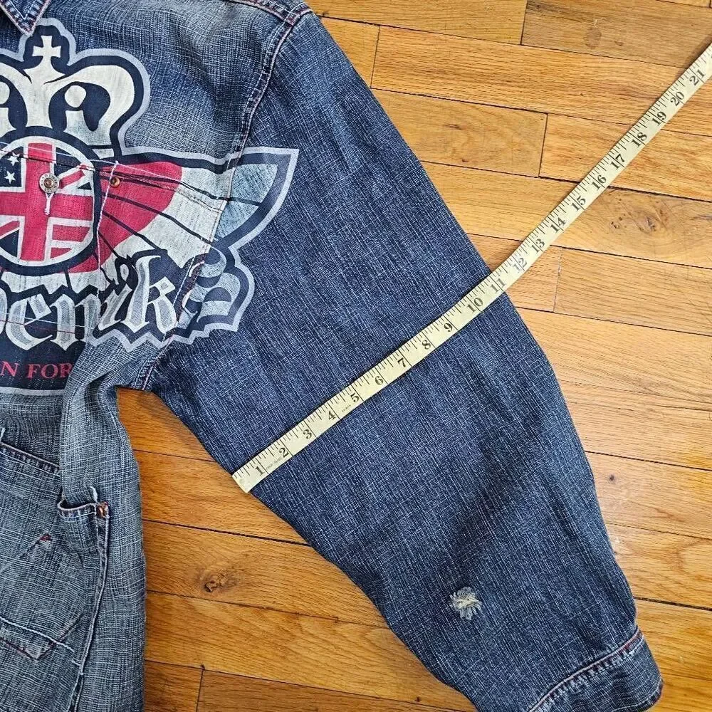 Akademiks Men Jean Jacket Unseen Forces Distressed XXL